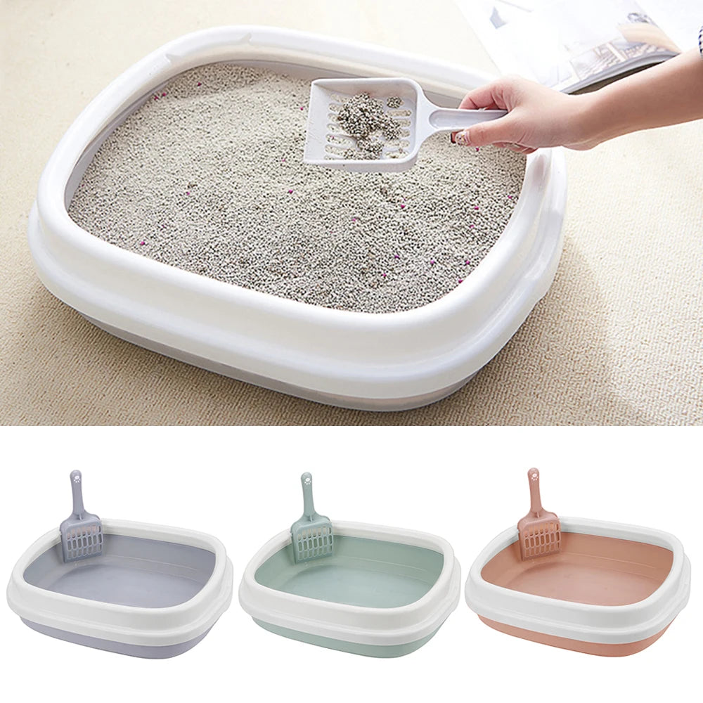 Cat Litter Box 1 Set Excrement Training Sand Litter Box Cat Dog Tray with Scoop Pet Toilet Bedpan Anti-Splash Dog Toilet