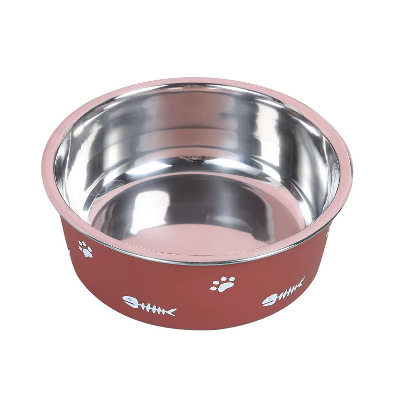 Pet Cat Feeding Bowl Stainless Steel Plastic Non-Slip Single Bowl Food Drinking Tray Feeder Drop-Resistant Durable Pet Dog Bowl