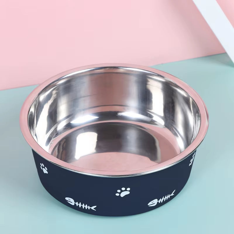 Pet Cat Feeding Bowl Stainless Steel Plastic Non-Slip Single Bowl Food Drinking Tray Feeder Drop-Resistant Durable Pet Dog Bowl