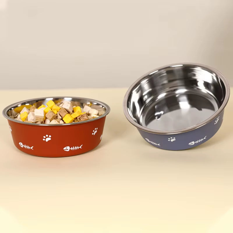 Pet Cat Feeding Bowl Stainless Steel Plastic Non-Slip Single Bowl Food Drinking Tray Feeder Drop-Resistant Durable Pet Dog Bowl