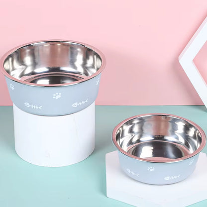 Pet Cat Feeding Bowl Stainless Steel Plastic Non-Slip Single Bowl Food Drinking Tray Feeder Drop-Resistant Durable Pet Dog Bowl