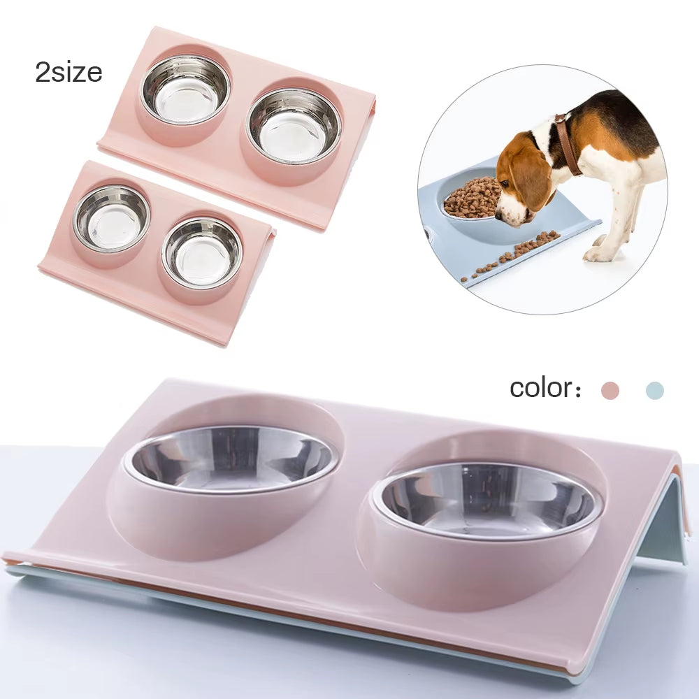 Stainless Steel Water Bowl Feeder Solution Dog and Cat Supplies Double Bowl Pet Dog and Cat Feeding Table
